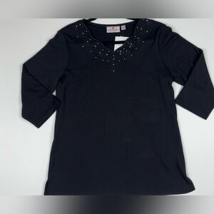 NWT Quacker Factory V Neck 3/4 Sleeve Jersey Knit Blouse Small